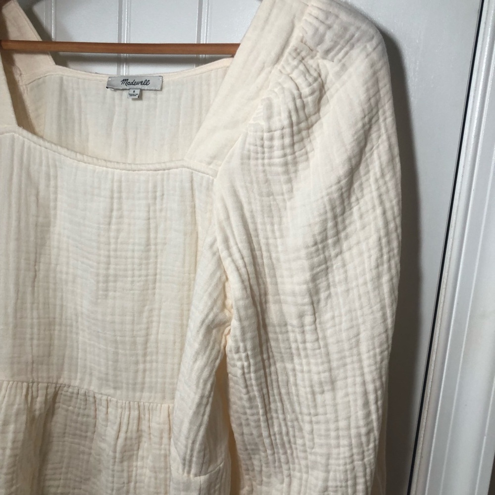 MADEWELL Babydoll Boho Millbrook Square Neck Peplum Cream Ivory Blouse Top - Picture 4 of 9